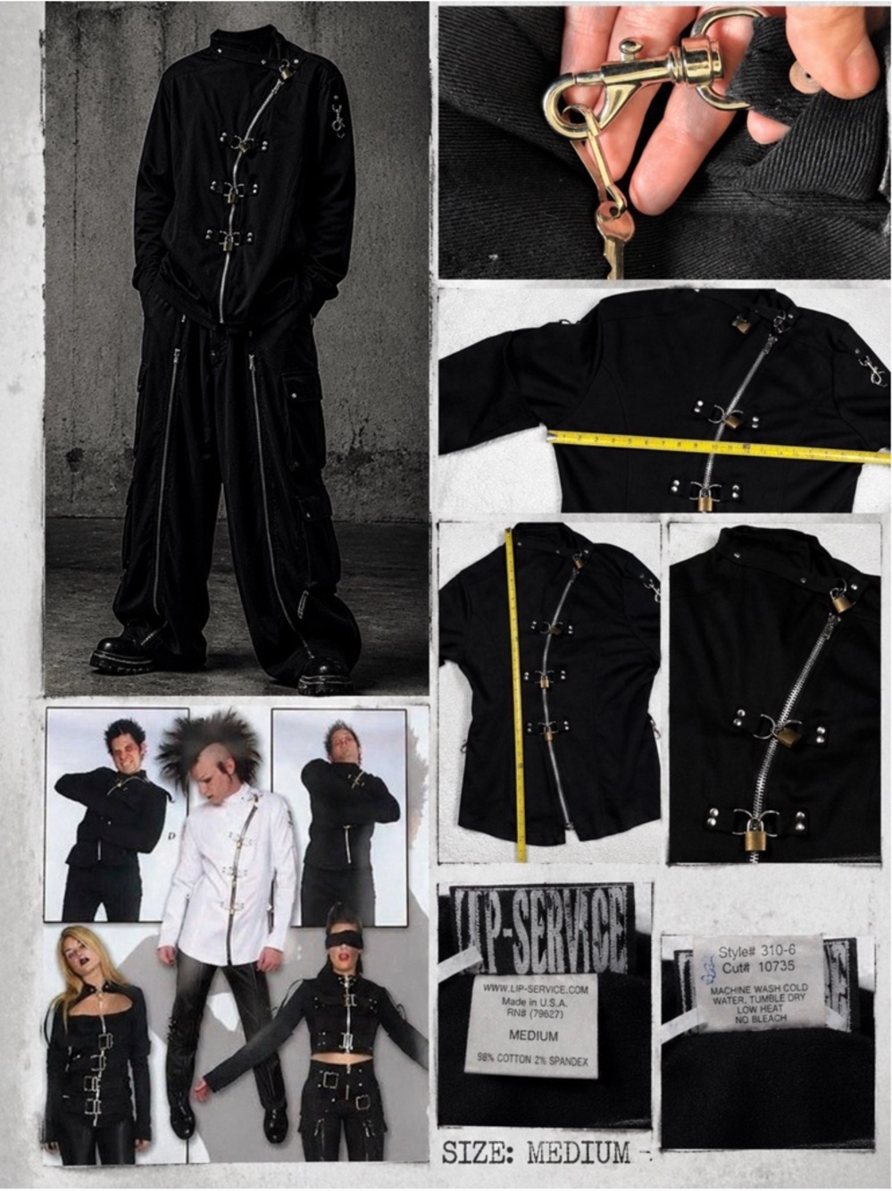 Lip Service Made in USA Fetish Straight Jacket Style Goth Punk Zip  M with key